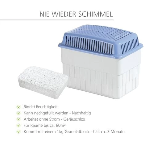WENKO Déshumidificateur D'air, Absorbeur D'humidité, 1kg, 24x16x15 Cm, Blanc/Bleu, Lot De 2 éponges Offertes 4 WENKO Déshumidificateur D'air, Absorbeur D'humidité, 1kg, 24x16x15 Cm, Blanc/Bleu, Lot De 2 éponges Offertes – Image 2