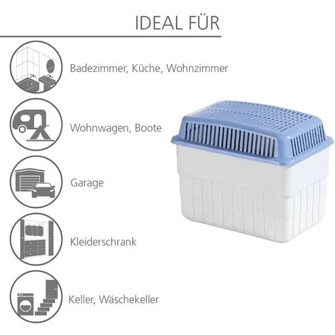 WENKO Déshumidificateur D'air, Absorbeur D'humidité, 1kg, 24x16x15 Cm, Blanc/Bleu, Lot De 2 éponges Offertes 6 WENKO Déshumidificateur D'air, Absorbeur D'humidité, 1kg, 24x16x15 Cm, Blanc/Bleu, Lot De 2 éponges Offertes – Image 4