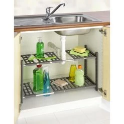 WENKO Etagère Sous évier, Rangement Sous évier Cuisine, Organiseur De Placard, Téléscopique 45-80 Cm, Lot De 2 éponges Offertes -WENKO Soldes 34038753 3