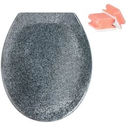 WENKO Abattant WC Avec Frein De Chute, Abattant WC Original Effet Granit, Fixation Acier, 37,5x44,6 Cm, Lot De 2 éponges Offertes