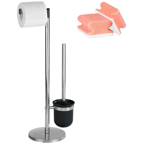 WENKO Combiné WC 2en1, Distributeur Papier Toilette Et Brosse WC Noir, Parus, Acier Inox, Lot De 2 éponges Offertes 3 WENKO Combiné WC 2en1, Distributeur Papier Toilette Et Brosse WC Noir, Parus, Acier Inox, Lot De 2 éponges Offertes