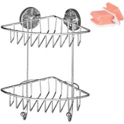 WENKO Etagère Angle Salle De Bain Avec Deux Paniers De Rangement, Fixation Murale Sans Perçage, Bari, Lot De 2 éponges Offertes