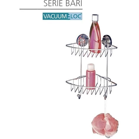 WENKO Etagère Angle Salle De Bain Avec Deux Paniers De Rangement, Fixation Murale Sans Perçage, Bari, Lot De 2 éponges Offertes 4 WENKO Etagère Angle Salle De Bain Avec Deux Paniers De Rangement, Fixation Murale Sans Perçage, Bari, Lot De 2 éponges Offertes – Image 2