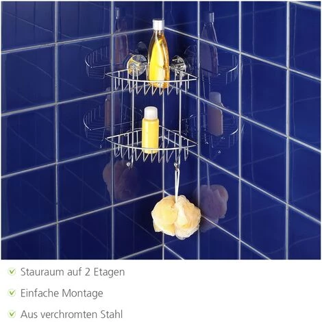 WENKO Etagère Angle Salle De Bain Avec Deux Paniers De Rangement, Fixation Murale Sans Perçage, Bari, Lot De 2 éponges Offertes 5 WENKO Etagère Angle Salle De Bain Avec Deux Paniers De Rangement, Fixation Murale Sans Perçage, Bari, Lot De 2 éponges Offertes – Image 3