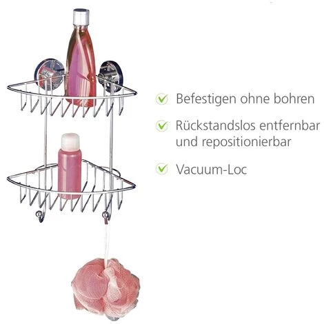 WENKO Etagère Angle Salle De Bain Avec Deux Paniers De Rangement, Fixation Murale Sans Perçage, Bari, Lot De 2 éponges Offertes 6 WENKO Etagère Angle Salle De Bain Avec Deux Paniers De Rangement, Fixation Murale Sans Perçage, Bari, Lot De 2 éponges Offertes – Image 4