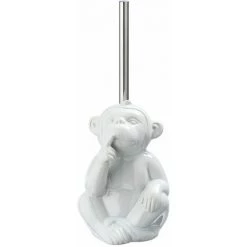 WENKO Brosse WC Monkey Quiet En Céramique - 15 X 69 X 20 - Blanc