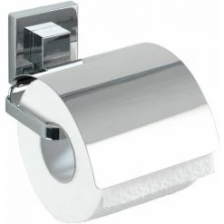 WENKO Dérouleur De Papier WC Avec Couvercle En Acier Inox Quadro - 13 X 11.5 X 14 - Argent