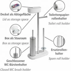 WENKO Combiné WC 4en1, Brosse WC Et Dérouleur Papier Toilette, Rangement Papier Toilette Avec Boîte De Rangement Rivazza Blanc, Acier Inox - Plastique, 17x72,5x32 Cm, Blanc 8 WENKO Combiné WC 4en1, Brosse WC Et Dérouleur Papier Toilette, Rangement Papier Toilette Avec Boîte De Rangement Rivazza Blanc, Acier Inox - Plastique, 17x72,5x32 Cm, Blanc -WENKO Soldes 34091086 2