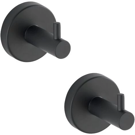WENKO Crochet Porte Manteau-Porte Serviette Mural, Rond, Noir Mat, Uno, Lot De 2 3 WENKO Crochet Porte Manteau-Porte Serviette Mural, Rond, Noir Mat, Uno, Lot De 2