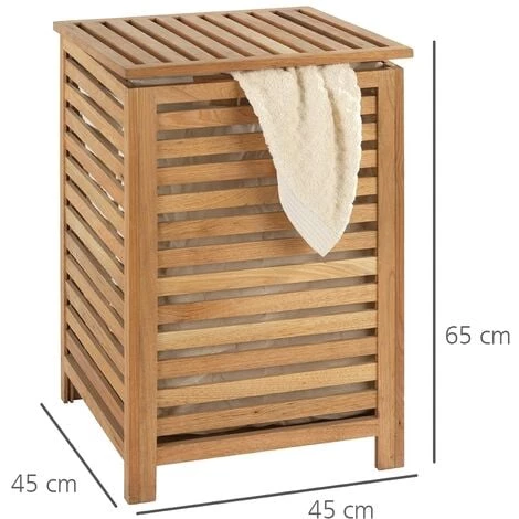 WENKO Panier à Linge Bois, Coffre à Linge Bois, Norway, Capacité 56L, Lot De 2 éponges Offertes 5 WENKO Panier à Linge Bois, Coffre à Linge Bois, Norway, Capacité 56L, Lot De 2 éponges Offertes – Image 3