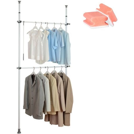 WENKO Portant Vêtement Téléscopique Pour Dressing Sur Mesure, Solution Sans Perçage, Herkules, Acier Blanc, Lot De 2 éponges Offertes 3 WENKO Portant Vêtement Téléscopique Pour Dressing Sur Mesure, Solution Sans Perçage, Herkules, Acier Blanc, Lot De 2 éponges Offertes