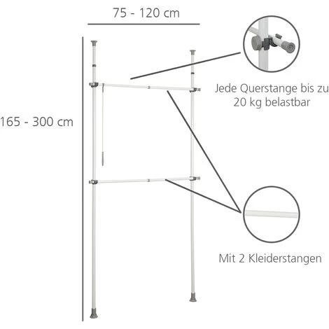 WENKO Portant Vêtement Téléscopique Pour Dressing Sur Mesure, Solution Sans Perçage, Herkules, Acier Blanc, Lot De 2 éponges Offertes 4 WENKO Portant Vêtement Téléscopique Pour Dressing Sur Mesure, Solution Sans Perçage, Herkules, Acier Blanc, Lot De 2 éponges Offertes – Image 2