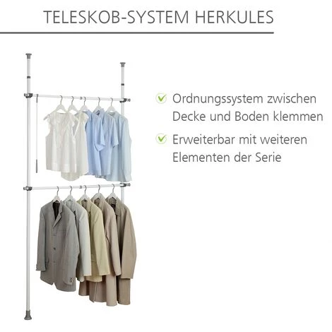 WENKO Portant Vêtement Téléscopique Pour Dressing Sur Mesure, Solution Sans Perçage, Herkules, Acier Blanc, Lot De 2 éponges Offertes 5 WENKO Portant Vêtement Téléscopique Pour Dressing Sur Mesure, Solution Sans Perçage, Herkules, Acier Blanc, Lot De 2 éponges Offertes – Image 3