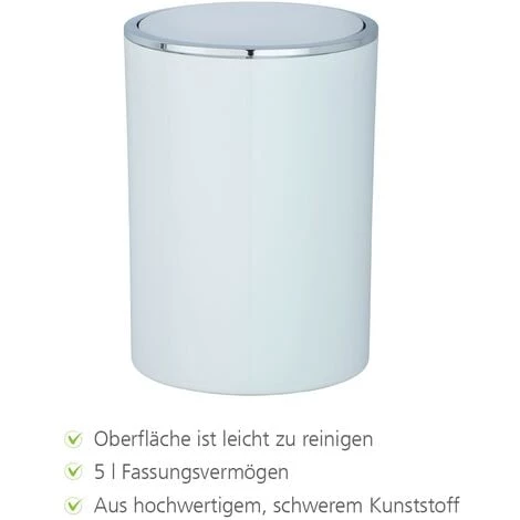 WENKO Poubelle Salle De Bain Inca Blanc, Petite Poubelle Salle De Bain 5L, Lot De 2 éponges Offertes 7 WENKO Poubelle Salle De Bain Inca Blanc, Petite Poubelle Salle De Bain 5L, Lot De 2 éponges Offertes – Image 5