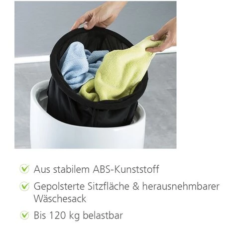 WENKO Tabouret Panier à Linge Salle De Bain, Candy Gris, Ø 36x50,5 cm, Lot De 2 éponges Offertes 6 WENKO Tabouret Panier à Linge Salle De Bain, Candy Gris, Ø 36x50,5 cm, Lot De 2 éponges Offertes – Image 4