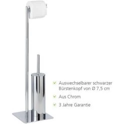 WENKO Serviteur WC 2en1, Brosse WC Et Dérouleur Papier Toilette, Recco, Métal Chromé, Lot De 2 éponges Offertes -WENKO Soldes 34260322 4