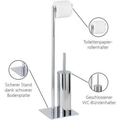 WENKO Serviteur WC 2en1, Brosse WC Et Dérouleur Papier Toilette, Recco, Métal Chromé, Lot De 2 éponges Offertes -WENKO Soldes 34260322 5