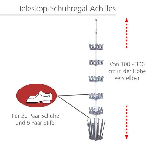 WENKO Tourniquet Chaussures, Rangement Chaussure Tournant, Fixation Telescopique Sans Perçage, Capacité 30 Paires De Chaussures, Lot De 2 éponges Offertes 4 WENKO Tourniquet Chaussures, Rangement Chaussure Tournant, Fixation Telescopique Sans Perçage, Capacité 30 Paires De Chaussures, Lot De 2 éponges Offertes – Image 2
