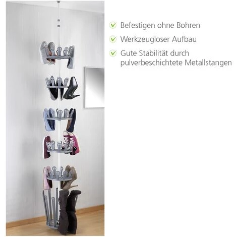 WENKO Tourniquet Chaussures, Rangement Chaussure Tournant, Fixation Telescopique Sans Perçage, Capacité 30 Paires De Chaussures, Lot De 2 éponges Offertes 5 WENKO Tourniquet Chaussures, Rangement Chaussure Tournant, Fixation Telescopique Sans Perçage, Capacité 30 Paires De Chaussures, Lot De 2 éponges Offertes – Image 3