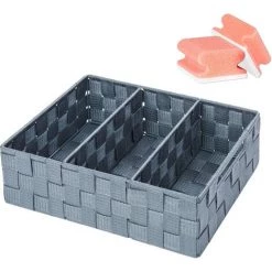 WENKO Panier De Rangement Salle De Bain Avec 3 Compartiment, Rangement Salle De Bain Adria, Gris, Lot De 2 éponges Offertes
