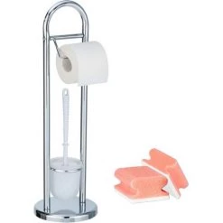 WENKO Serviteur WC 2en1, Distributeur Papier Toilette Et Brosse WC Siena, Acier, Lot De 2 éponges Offertes