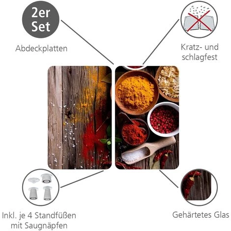 WENKO Protection Plaque De Cuisson, Couvre Plaque Induction, électrique En Verre "Epices", 3en1, Lot De 2 éponges Offertes 4 WENKO Protection Plaque De Cuisson, Couvre Plaque Induction, électrique En Verre "Epices", 3en1, Lot De 2 éponges Offertes – Image 2