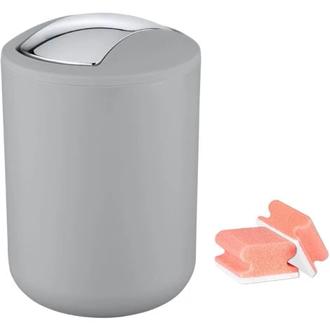 WENKO Poubelle Salle De Bain Brasil S, Poubelle Grise, Mini Poubelle Salle De Bain 2L, Lot De 2 éponges Offertes 3 WENKO Poubelle Salle De Bain Brasil S, Poubelle Grise, Mini Poubelle Salle De Bain 2L, Lot De 2 éponges Offertes