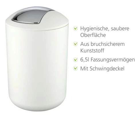 WENKO Poubelle Salle De Bain Brasil L Blanc, Petite Poubelle Salle De Bain 6,5L, Lot De 2 éponges Offertes 5 WENKO Poubelle Salle De Bain Brasil L Blanc, Petite Poubelle Salle De Bain 6,5L, Lot De 2 éponges Offertes – Image 3