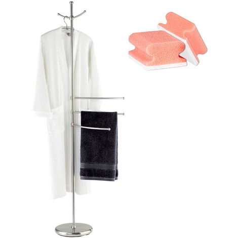 WENKO Porte Serviette Sur Pied Avec 3 Bras Amovibles, Porte Vêtement, Peignoir Base Acier Lestée, Adiamo, Lot De 2 éponges Offertes 3 WENKO Porte Serviette Sur Pied Avec 3 Bras Amovibles, Porte Vêtement, Peignoir Base Acier Lestée, Adiamo, Lot De 2 éponges Offertes