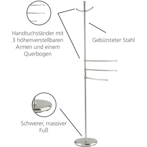 WENKO Porte Serviette Sur Pied Avec 3 Bras Amovibles, Porte Vêtement, Peignoir Base Acier Lestée, Adiamo, Lot De 2 éponges Offertes 4 WENKO Porte Serviette Sur Pied Avec 3 Bras Amovibles, Porte Vêtement, Peignoir Base Acier Lestée, Adiamo, Lot De 2 éponges Offertes – Image 2