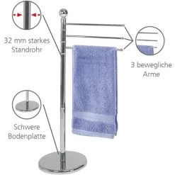 WENKO Porte Serviette Salle De Bain, Porte Serviette Sur Pied Avec 3 Bras Amovibles, Acier, Lot De 2 éponges Offertes 7 WENKO Porte Serviette Salle De Bain, Porte Serviette Sur Pied Avec 3 Bras Amovibles, Acier, Lot De 2 éponges Offertes -WENKO Soldes 34260337 2