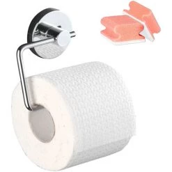 WENKO Porte Papier Toilette Mural Sans Perçage, Porte Papier Toilette Ventouse, Milazzo, Métal Chromé, Lot De 2 éponges Offertes