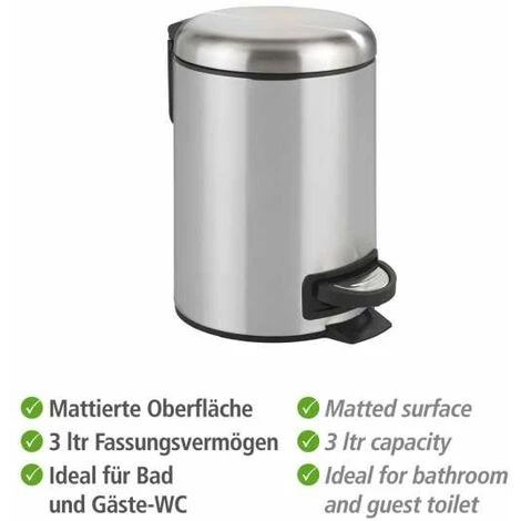 WENKO Poubelle à Pédale Leman, Petite Poubelle Salle De Bain, Capacité 3L, Acier Inox, 17x25x22,5 Cm, Mat 5 WENKO Poubelle à Pédale Leman, Petite Poubelle Salle De Bain, Capacité 3L, Acier Inox, 17x25x22,5 Cm, Mat – Image 3
