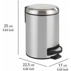 WENKO Poubelle à Pédale Leman, Petite Poubelle Salle De Bain, Capacité 3L, Acier Inox, 17x25x22,5 Cm, Mat 10 WENKO Poubelle à Pédale Leman, Petite Poubelle Salle De Bain, Capacité 3L, Acier Inox, 17x25x22,5 Cm, Mat -WENKO Soldes 34510026 4