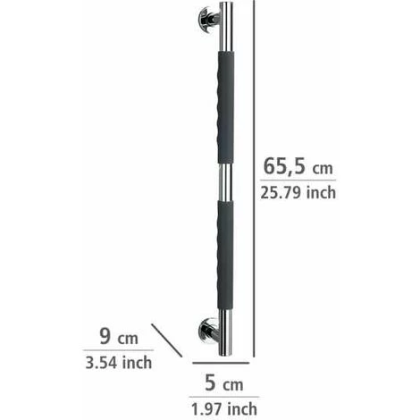 WENKO Poignée De Sécurité Secura, Barre D'appui Salle De Bain Avec Surface Antidérapante, Silicone - Acier Inox, 65,5x5x9 Cm, Gris - Brillant 6 WENKO Poignée De Sécurité Secura, Barre D'appui Salle De Bain Avec Surface Antidérapante, Silicone - Acier Inox, 65,5x5x9 Cm, Gris - Brillant – Image 4