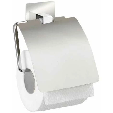 WENKO Dérouleur Papier Toilette Mural Avec Couvercle Quadro, Porte Papier Toilette Turbo-Loc® Fixation Sans Perçage, Acier Inox, 13x16,5x3,5 Cm, Brillant 3 WENKO Dérouleur Papier Toilette Mural Avec Couvercle Quadro, Porte Papier Toilette Turbo-Loc® Fixation Sans Perçage, Acier Inox, 13x16,5x3,5 Cm, Brillant