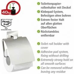 WENKO Dérouleur Papier Toilette Mural Avec Couvercle Quadro, Porte Papier Toilette Turbo-Loc® Fixation Sans Perçage, Acier Inox, 13x16,5x3,5 Cm, Brillant 9 WENKO Dérouleur Papier Toilette Mural Avec Couvercle Quadro, Porte Papier Toilette Turbo-Loc® Fixation Sans Perçage, Acier Inox, 13x16,5x3,5 Cm, Brillant -WENKO Soldes 34510041 3