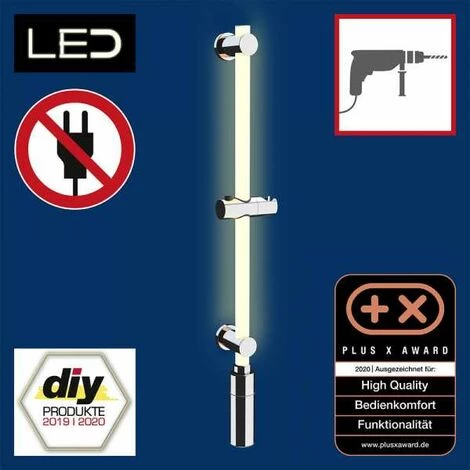 WENKO Colonne De Douche LED, Colonne De Douche Avec éclairage LED Basse Consommation Et Détecteur De Mouvement, Avec éclairage Uniforme Sur La Longueur, Rechargeable, Plastique, L74cm, Blanc - Chromé 4 WENKO Colonne De Douche LED, Colonne De Douche Avec éclairage LED Basse Consommation Et Détecteur De Mouvement, Avec éclairage Uniforme Sur La Longueur, Rechargeable, Plastique, L74cm, Blanc - Chromé – Image 2