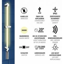 WENKO Colonne De Douche LED, Colonne De Douche Avec éclairage LED Basse Consommation Et Détecteur De Mouvement, Avec éclairage Uniforme Sur La Longueur, Rechargeable, Plastique, L94cm, Blanc - Chromé 11 WENKO Colonne De Douche LED, Colonne De Douche Avec éclairage LED Basse Consommation Et Détecteur De Mouvement, Avec éclairage Uniforme Sur La Longueur, Rechargeable, Plastique, L94cm, Blanc - Chromé -WENKO Soldes 34510044 5