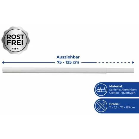 WENKO Rail De Douche Extensible Era, Tringle Pour Rideau De Douche Télescopique Avec 12 Accroches Rideau, Fixation Sans Perçage, Aluminium Inoxydable, 75-125x2x3,5 Cm, Blanc 5 WENKO Rail De Douche Extensible Era, Tringle Pour Rideau De Douche Télescopique Avec 12 Accroches Rideau, Fixation Sans Perçage, Aluminium Inoxydable, 75-125x2x3,5 Cm, Blanc – Image 3