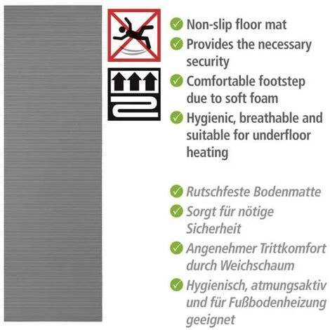 WENKO Tapis De Bain En Mousse, Tapis Salle De Bain Antidérapant, Plastique, 65x200 Cm, Gris 4 WENKO Tapis De Bain En Mousse, Tapis Salle De Bain Antidérapant, Plastique, 65x200 Cm, Gris – Image 2