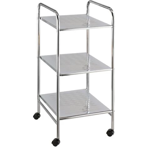 WENKO Desserte à Roulette Sando, étagère à Roulettes Avec 3 Plateaux De Rangement, Métal, 32x71x36,5 Cm, Argent Brillant 3 WENKO Desserte à Roulette Sando, étagère à Roulettes Avec 3 Plateaux De Rangement, Métal, 32x71x36,5 Cm, Argent Brillant