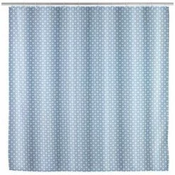 WENKO Rideau De Douche Antimoisissure Cristal, Rideau De Douche Original, Lavable En Machine Et Waterproof, 12 Anneaux Rideau De Douche En Plastique Blanc Inclus, Polyester, 180x200 Cm, Bleu - Blanc