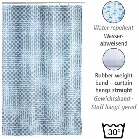 WENKO Rideau De Douche Antimoisissure Cristal, Rideau De Douche Original, Lavable En Machine Et Waterproof, 12 Anneaux Rideau De Douche En Plastique Blanc Inclus, Polyester, 180x200 Cm, Bleu - Blanc 5 WENKO Rideau De Douche Antimoisissure Cristal, Rideau De Douche Original, Lavable En Machine Et Waterproof, 12 Anneaux Rideau De Douche En Plastique Blanc Inclus, Polyester, 180x200 Cm, Bleu - Blanc – Image 3