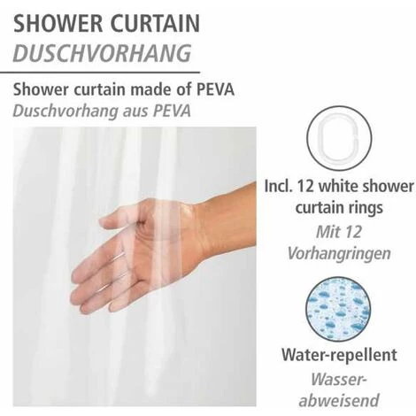 WENKO Rideau De Douche Salda, Rideau De Douche 180x200 Cm, Imperméable à L'eau, 12 Anneaux Rideau De Douche En Plastique Blanc Inclus, PEVA Matériau Recyclé Et Recyclable, 180x200 Cm, Transparent 4 WENKO Rideau De Douche Salda, Rideau De Douche 180x200 Cm, Imperméable à L'eau, 12 Anneaux Rideau De Douche En Plastique Blanc Inclus, PEVA Matériau Recyclé Et Recyclable, 180x200 Cm, Transparent – Image 2