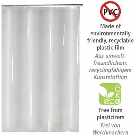WENKO Rideau De Douche Salda, Rideau De Douche 180x200 Cm, Imperméable à L'eau, 12 Anneaux Rideau De Douche En Plastique Blanc Inclus, PEVA Matériau Recyclé Et Recyclable, 180x200 Cm, Transparent 5 WENKO Rideau De Douche Salda, Rideau De Douche 180x200 Cm, Imperméable à L'eau, 12 Anneaux Rideau De Douche En Plastique Blanc Inclus, PEVA Matériau Recyclé Et Recyclable, 180x200 Cm, Transparent – Image 3