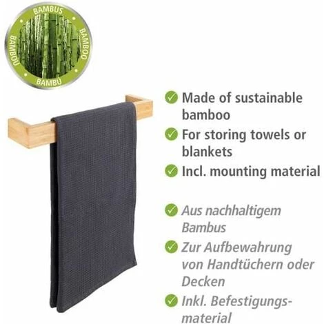 WENKO Porte Serviette Salle De Bain Mural Bambusa, Porte Serviette Salle De Bain Bois Bambou, 40x9x5 Cm, Marron 4 WENKO Porte Serviette Salle De Bain Mural Bambusa, Porte Serviette Salle De Bain Bois Bambou, 40x9x5 Cm, Marron – Image 2