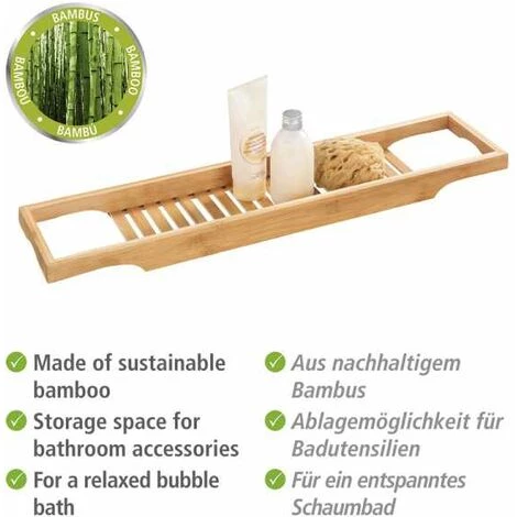 WENKO Plateau Baignoire Bois Bambusa, Tablette Baignoire Multifonction, Bambou, 70x4,5x16 Cm, Marron 4 WENKO Plateau Baignoire Bois Bambusa, Tablette Baignoire Multifonction, Bambou, 70x4,5x16 Cm, Marron – Image 2