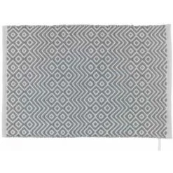 WENKO Tapis De Bain Abai, Tapis Salle De Bain Antidérapant, Tapis Paillasson Durable De Style Boho Fabriqué à Partir De Bouteille Plastique PET Recyclée, 100% Polyester, 50x80 Cm, Gris-blanc