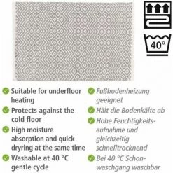 WENKO Tapis De Bain Abai, Tapis Salle De Bain Antidérapant, Tapis Paillasson Durable De Style Boho Fabriqué à Partir De Bouteille Plastique PET Recyclée, 100% Polyester, 50x80 Cm, Gris-blanc 9 WENKO Tapis De Bain Abai, Tapis Salle De Bain Antidérapant, Tapis Paillasson Durable De Style Boho Fabriqué à Partir De Bouteille Plastique PET Recyclée, 100% Polyester, 50x80 Cm, Gris-blanc -WENKO Soldes 34510127 3